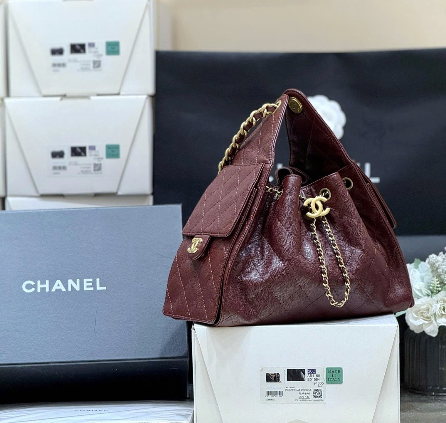 CC 25S Hobo Bag 25cm Burgundy Calfskin