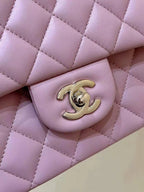 FLAP BAG 23CM PINK LAMBSKIN LIGHT GOLD HARDWARE